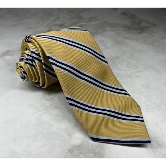 Rooster Other - Rooster‎ Repp Silk Men's Necktie Striped Yellow Blue *Flaw Missing Brand Label